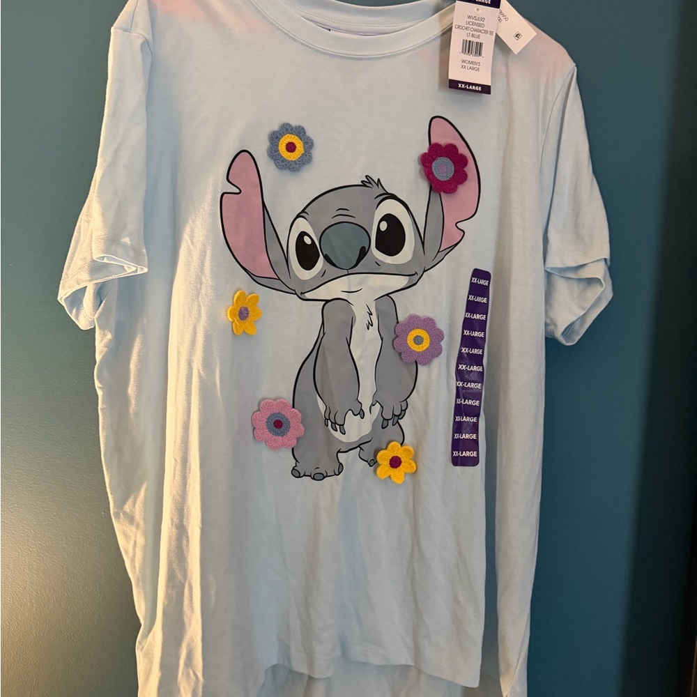 Disney Stitch Light Blue Tee with Floral Design